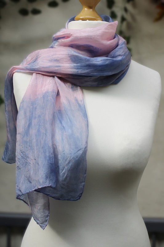 REDUCED* Pink and Lavender Tie Dyed Silk Scarf, Large