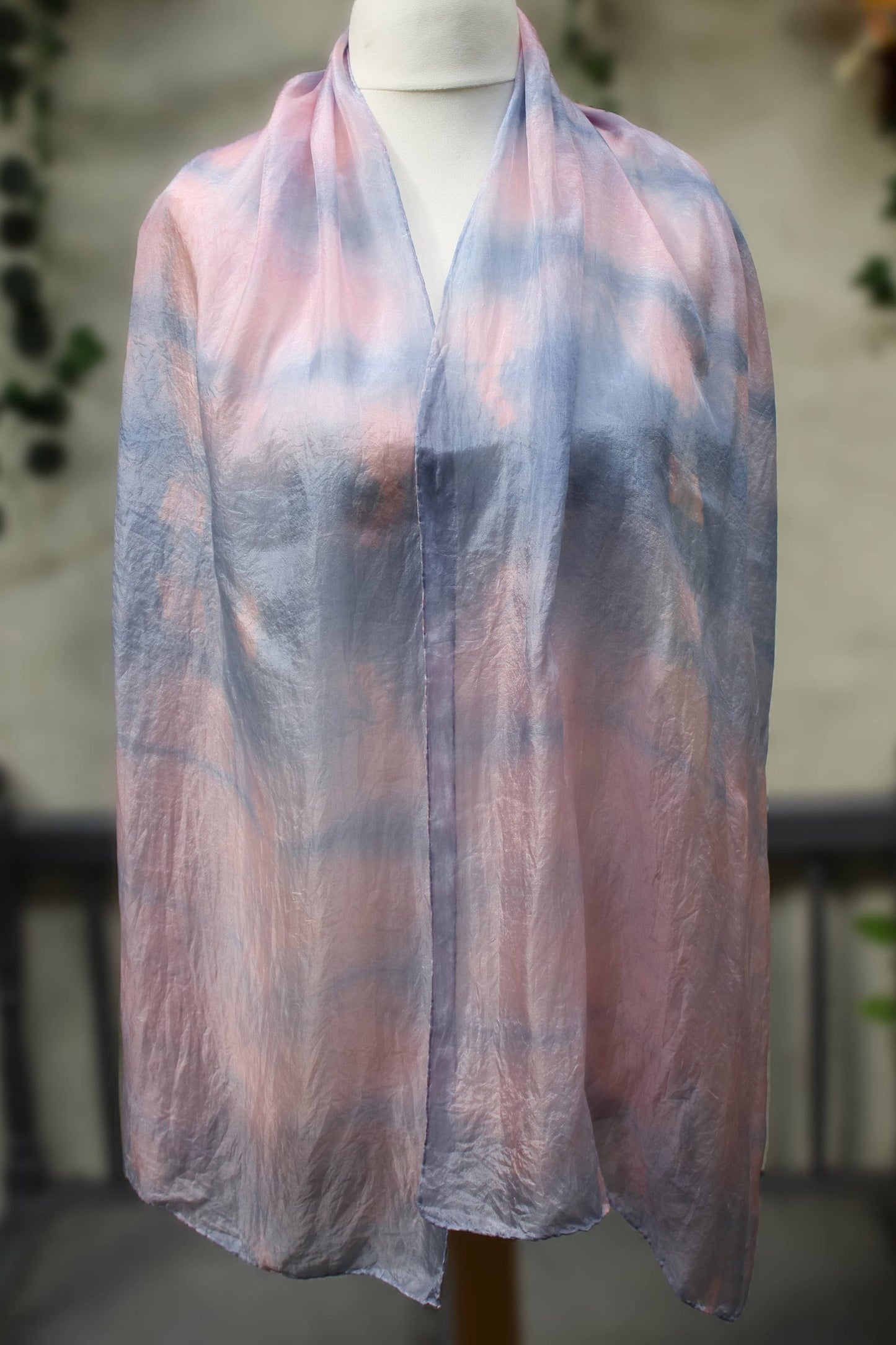 REDUCED* Pink and Lavender Tie Dyed Silk Scarf, Large