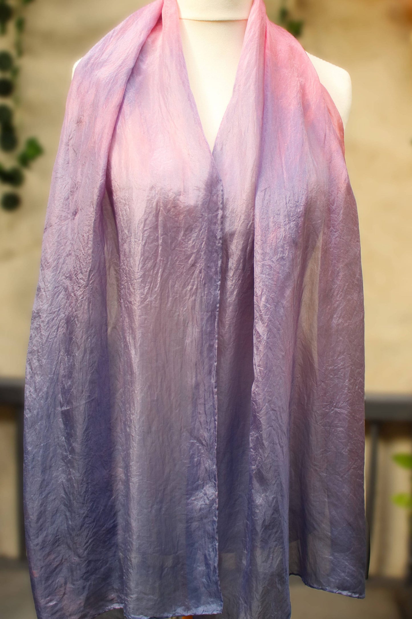 REDUCED* Pink and Lavender Ombre Silk Scarf, Large